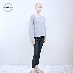 NWT Korye Semi Sheer Boat Neck Dolman Sleeve Knit Sweater Heather Gray Women L